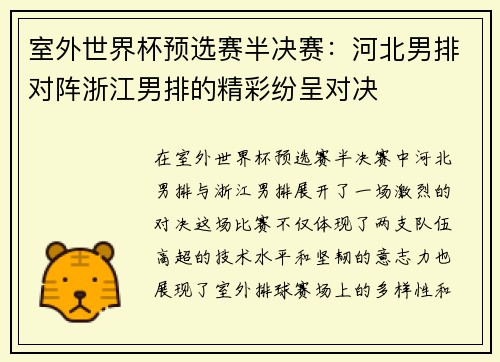室外世界杯预选赛半决赛：河北男排对阵浙江男排的精彩纷呈对决
